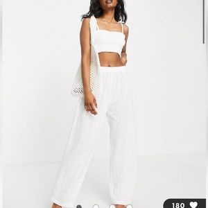 Topshop broidery shirred cami and pants beach in white